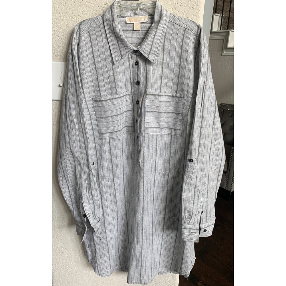 Michael Kors Gray Striped Button Down Shirt